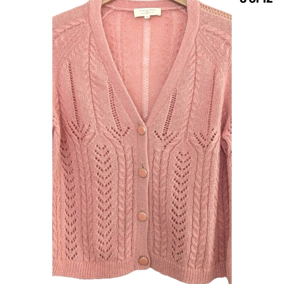 LA MAILLE SÉZANE Augustino Kid Mohair Peach Pink Deep V Fancy Knit Cardigan XS - Picture 7 of 16